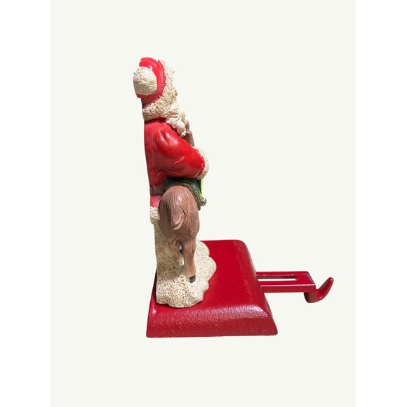 Christmas Handpainted Vintage Stocking Hanger Santa W/Reindeer Adjustable - Picture 5 of 12